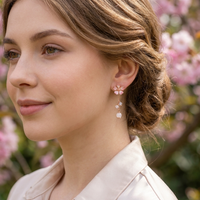 Auréa Sakura Pearl Drop Earrings – Rose Gold Floral Zirconia Earrings