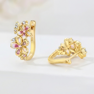 Auréa Cherry Blossom Hoop Earrings – 925 Silver, 18K Gold-Plated