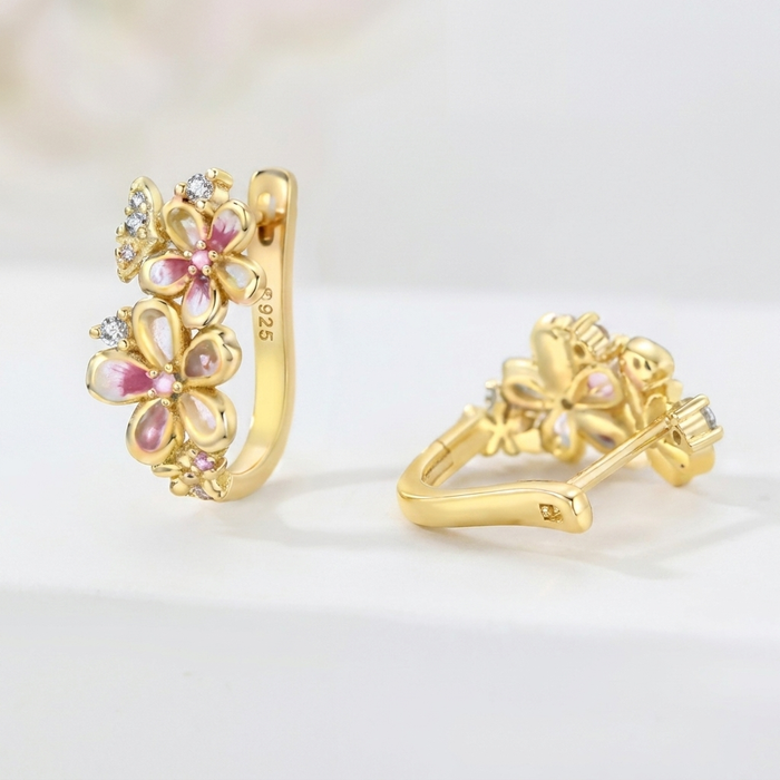 Auréa Cherry Blossom Hoop Earrings – 925 Silver, 18K Gold-Plated